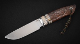 Нож Сафари (S390, незильбер, стабилизированный зуб мамонта, айронвуд, инкрустация охота)