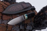 Нож Сахалин (М398, стабилизированный зуб мамонта, стабилизированный чёрный граб, формованные ножны), фото 4