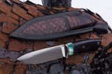 Нож Сахалин (М398, стабилизированный зуб мамонта, стабилизированный чёрный граб, формованные ножны), фото 22