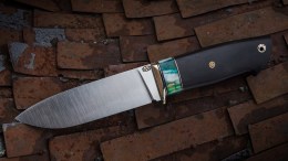 Нож Сахалин (М398, стабилизированный зуб мамонта, стабилизированный чёрный граб, формованные ножны)