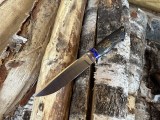 Нож Скорпион (QPM 53, синий акрил, стабилизированный граб, инкрустация скорпион, формованные ножны), фото 3