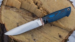 Нож Скорпион (S125V, макуме, стабилизированный зуб мамонта, синий карбон, формованные ножны)