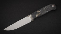 Нож Соболь (М398, стабилизированный чёрный граб, инкрустация рысь, формованные ножны)