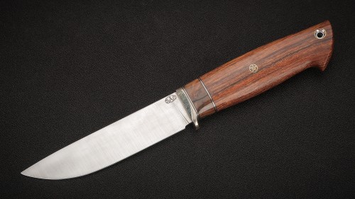 Нож Соболь (S125V, айронвуд, вставка - стабилизированный зуб мамонта, мозаичные пины, формованные ножны)