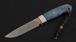 Нож Соболь (S390, вставка - клык моржа, стабилизированная карельская береза)