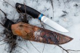 Нож Соболь (S90V, макуме, стабилизированный зуб мамонта, рог буйвола, формованные ножны, скрим шоу Соболь), фото 7
