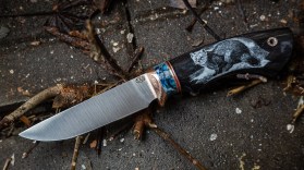 Нож Соболь (S90V, макуме, стабилизированный зуб мамонта, рог буйвола, формованные ножны, скрим шоу Соболь)