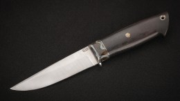Нож Стриж (М398, стабилизированный чёрный граб, вставка - стабилизированный зуб мамонта, мозаичные пины, формованные ножны)