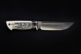 Нож Тайга (S125V, стабилизированный зуб мамонта, клык моржа, скрим шоу волки, формованные ножны), фото 3