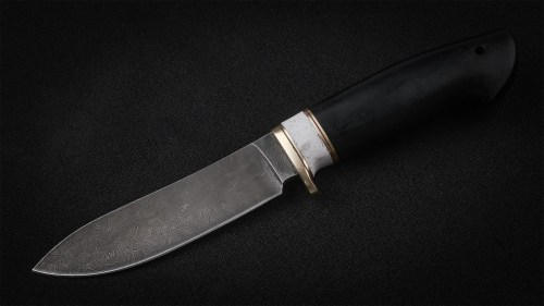 Нож Таймень (дамаск, черный граб, вставка - кориан)