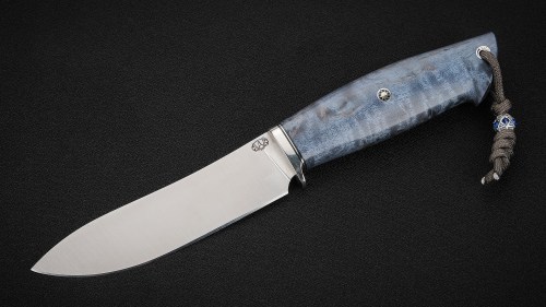 Нож Таймень (S390, стабилизированная карельская береза синяя, мозаичные пины)