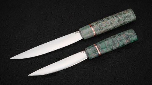 Охотничий комплект Якутских ножей Спарки (Х12МФ, стабилизированная карельская береза, зеленая)