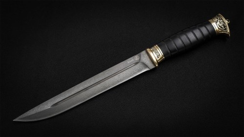 Пластунский нож (булат, чёрный граб, авторское литьё, деревянные ножны)