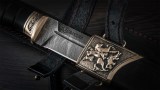 Пластунский нож (дамаск, чёрный граб, авторское литьё-бронза, деревянные ножны), фото 4
