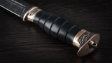 Пластунский нож (дамаск, чёрный граб, авторское литьё-бронза, деревянные ножны), фото 5