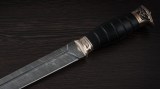 Пластунский нож (дамаск, чёрный граб, авторское литьё-бронза, деревянные ножны), фото 3