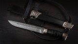 Пластунский нож (дамаск, чёрный граб, авторское литьё-бронза, деревянные ножны), фото 6