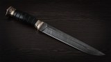Пластунский нож (дамаск, чёрный граб, авторское литьё-бронза, деревянные ножны), фото 10