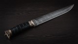 Пластунский нож (дамаск, чёрный граб, авторское литьё-бронза, деревянные ножны), фото 12