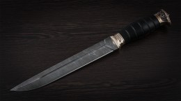 Пластунский нож (дамаск, чёрный граб, авторское литьё-бронза, деревянные ножны)